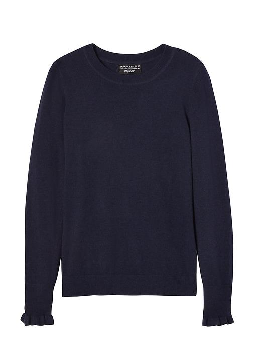 Banana Republic Womens Italian Superloft Ruffle Cuff Crew Navy Size Xl