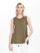 Banana Republic Womens Embroidered Trim Cotton Modal Tank Size M - Tigers Eye Green
