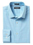 Banana Republic Mens Camden Fit Non Iron Stretch Gingham Shirt - Blue Tropic