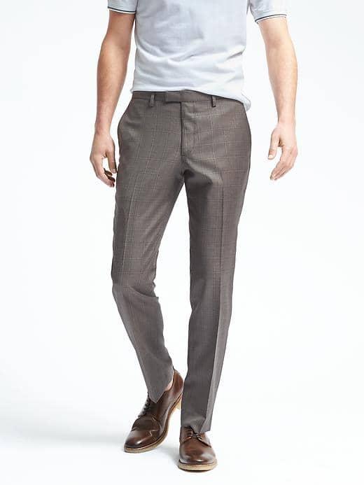 Banana Republic Mens Slim Brown Windowpane Wool Suit Trouser - Brown