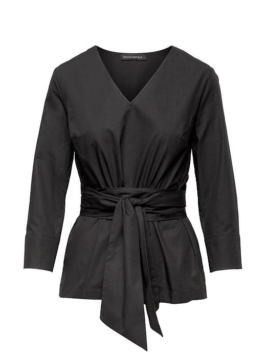 Banana Republic Womens Tie-waist Cotton Poplin Top Black Size Xs