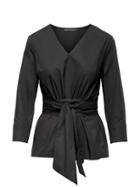 Banana Republic Womens Tie-waist Cotton Poplin Top Black Size Xs