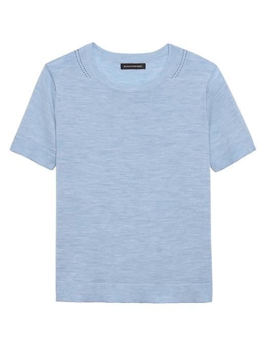 Banana Republic Womens Petite Machine-washable Merino Short-sleeve Crew Light Blue Heather Size S