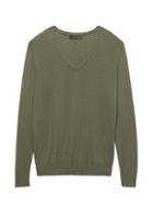Banana Republic Womens Petite Silk Cotton Boyfriend V-neck Sweater Olive Size S