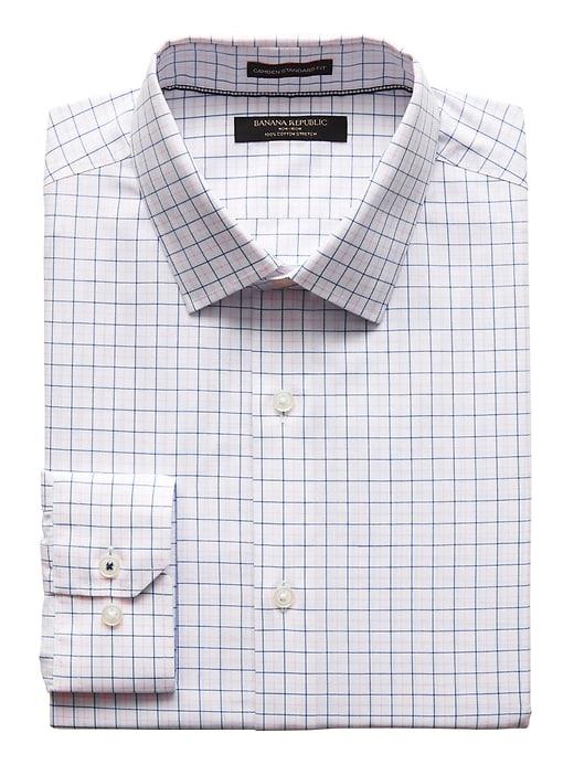 Banana Republic Mens Camden Standard-fit Non-iron Grid Shirt Pink Oxford Size L