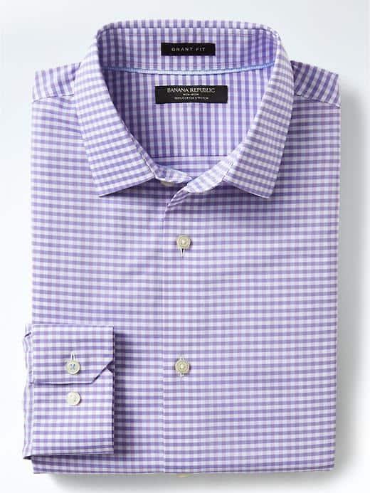 Banana Republic Mens Grant Fit Non Iron Stretch Gingham Shirt - Classic Lavender
