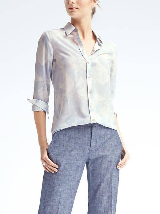 Banana Republic Womens Easy Care Floral Dillon Fit Shirt - Blue Floral