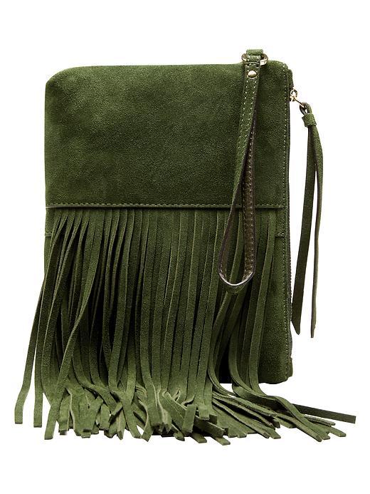 Banana Republic Italian Suede Fringe Small Pouch Size One Size - Light Olive