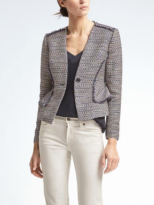 Banana Republic Womens Blue Tweed Peplum Blazer - Blue Multi