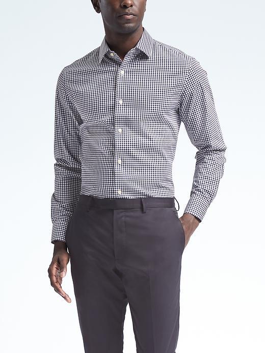 Banana Republic Mens Camden Fit Non Iron Gingham Shirt - Navy