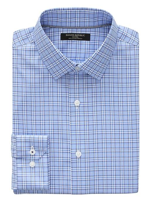 Banana Republic Mens Camden Standard-fit Non-iron Plaid Shirt Fairytale Blue Size S