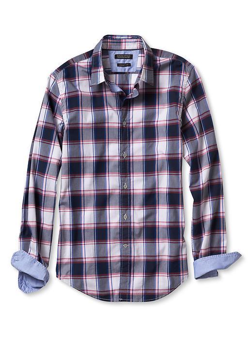 Banana Republic Mens Grant Fit Custom 078 Wash Open Plaid Shirt Size L Tall - Preppy Navy