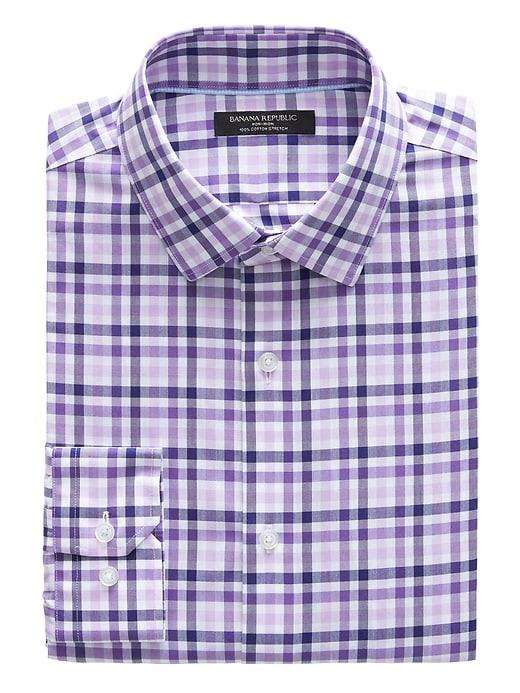 Banana Republic Mens Grant Slim-fit Non-iron Gingham Shirt Lavender Size L