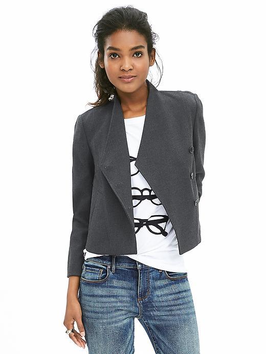 Banana Republic Womens Cropped Trapeze Blazer Size 0 Petite - Dark Charcoal