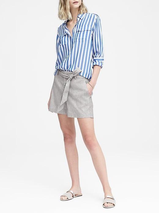 Banana Republic Womens Stretch Linen-cotton 5 Short Light Gray Size 8