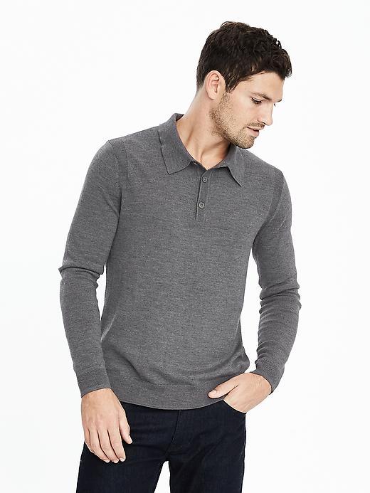 Banana Republic Mens Merino Polo - Dark Grey Heather