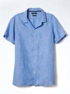 Banana Republic Mens Camden Fit Linen Cotton Short Sleeve Shirt - Light Blue