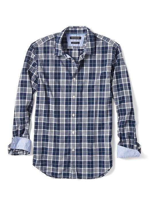 Banana Republic Mens Grant Fit Custom Wash Plaid Shirt Size L Tall - Navy Star
