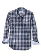 Banana Republic Mens Grant Fit Custom Wash Plaid Shirt Size L Tall - Navy Star