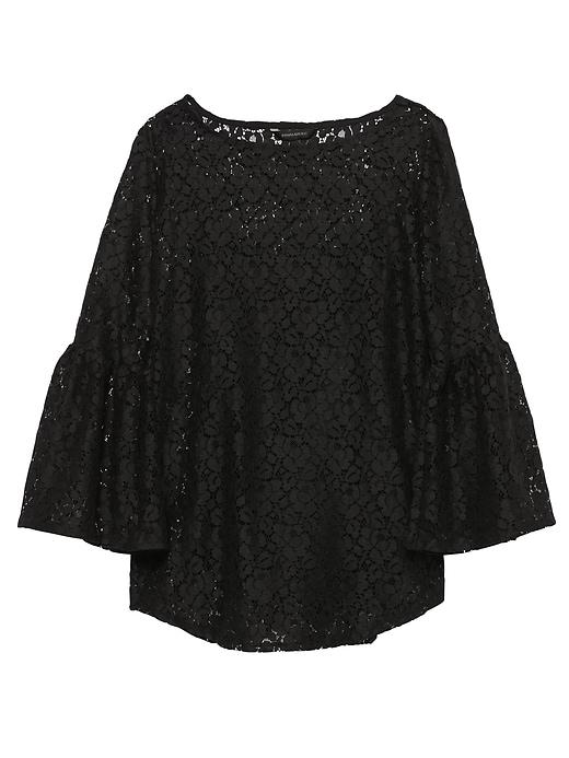 Banana Republic Womens Lace Flutter-sleeve Top Black Size M