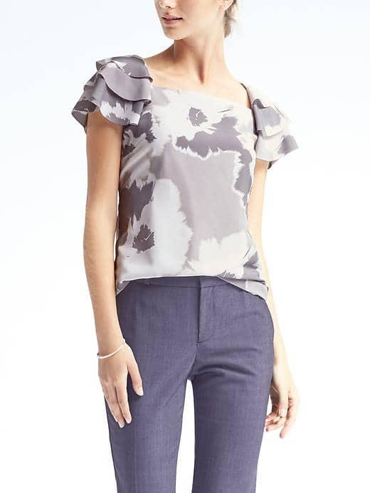 Banana Republic Floral Ruffle Sleeve Top - Silver Star