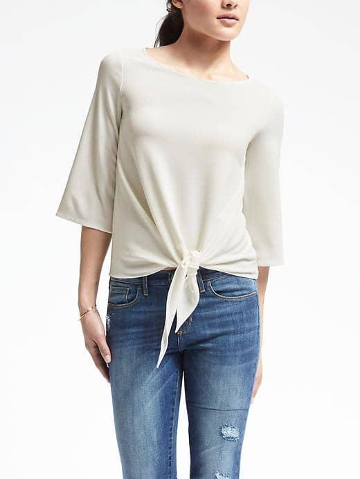 Banana Republic Tie Front Crepe Top - White