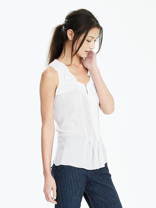 Banana Republic Womens Crepe Pintuck Ruffle Top Size M - White