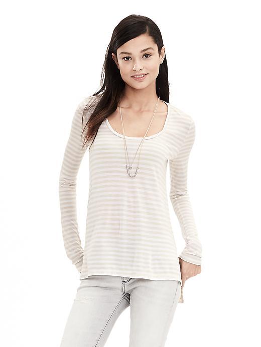 Banana Republic Womens Micro Stripe Modal Scoop Neck Tee Size L - White