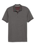 Banana Republic Mens Luxury-touch Jacquard Collar Polo Shirt Heather Charcoal Size M