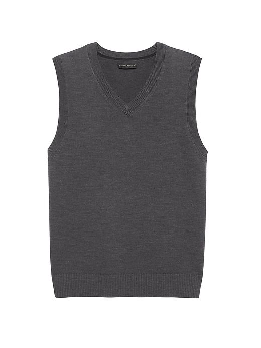 Banana Republic Mens Extra-fine Italian Merino Wool V-neck Sweater Vest Heather Charcoal Size L