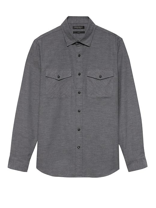 Banana Republic Mens Grant Slim-fit Luxe Flannel Solid Shirt Graystone Size S
