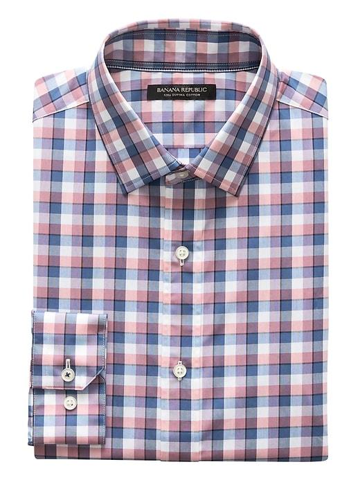Banana Republic Mens Camden Standard-fit Supima Cotton Check Shirt Purple Quartz Size Xxs