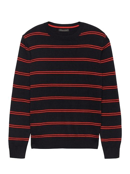 Banana Republic Mens Extra-fine Italian Merino Wool Stripe Crew-neck Sweater Navy Size Xs