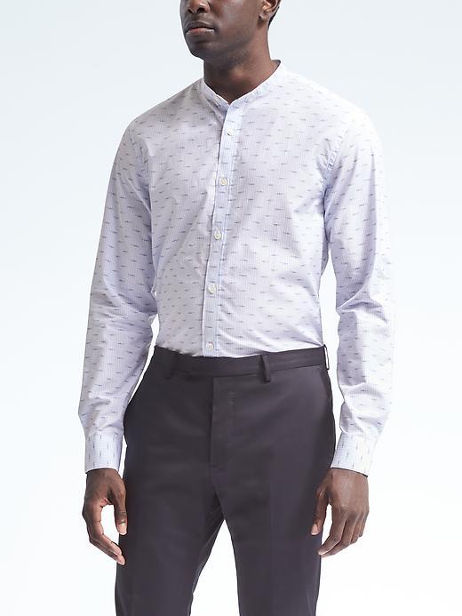 Banana Republic Mens Monogram Grant Fit Stripe Banded Shirt - Light Blue