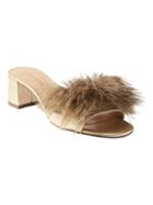 Banana Republic Womens Mid Heel Faux Fur Slide Natural With Gold Leather Size 7