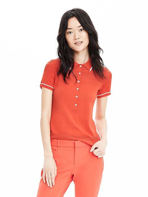 Banana Republic Lace Stitch Sweater Polo Size L - Coral Glory