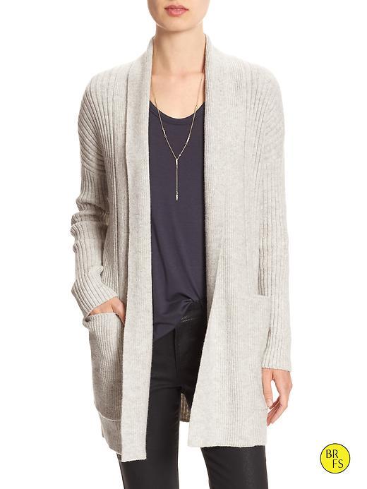Banana Republic Womens Factory Ribbed Open Front Cardigan Size L - Heather Gray