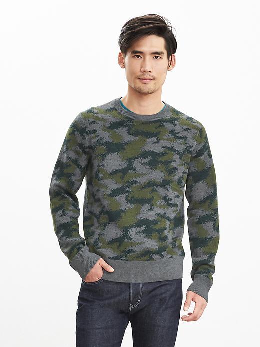 Banana Republic Mens Camo Crew Pullover Size L Tall - Charcoal Gray Heather