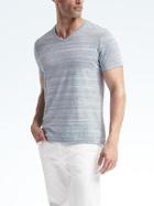 Banana Republic Mens Short Sleeve Soft Wash Vee - Dark Blue Heather