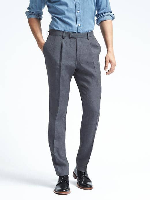 Banana Republic Mens Standard Navy Houndstooth Linen Suit Trouser - Navy