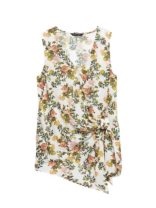 Banana Republic Womens Floral Twist-front Top White Print Size L