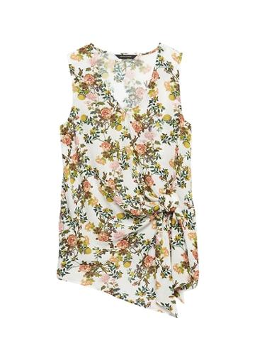 Banana Republic Womens Floral Twist-front Top White Print Size L