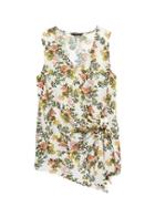 Banana Republic Womens Floral Twist-front Top White Print Size L