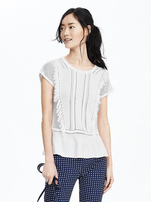 Banana Republic Womens Fringe Trim Top Size L - White