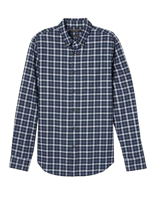 Banana Republic Mens Grant Slim-fit Gingham Flannel Button-down Shirt Allports Blue Size M