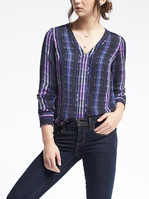 Banana Republic Womens Long Sleeve Pipe Edge Popover - Blue Multi/navy