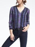 Banana Republic Womens Long Sleeve Pipe Edge Popover - Blue Multi/navy