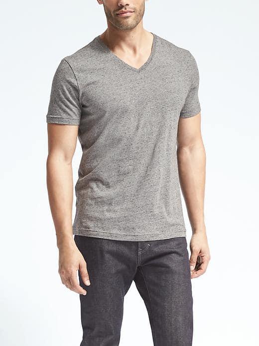 Banana Republic Mens Short Sleeve Soft Wash Vee - Air Force Grey