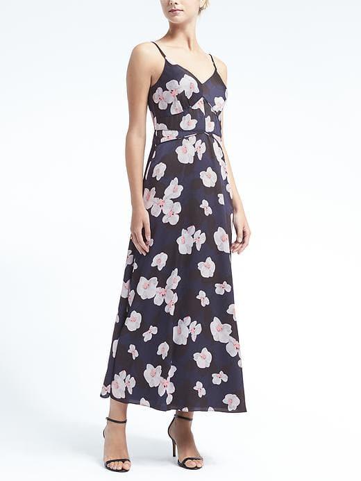 Banana Republic Womens Strappy Paneled Maxi Dress - Navy Print