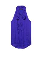 Banana Republic Womens Petite Soft Satin Tie-neck Shell Blue Violet Size S
